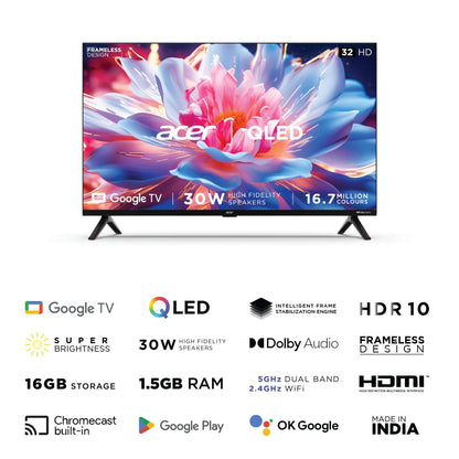 Acer 80 cm (32 inches) V Pro Series HD Ready Smart QLED Google TV with Android 14 (Black) | 16GB Storage | 30W Dolby Audio