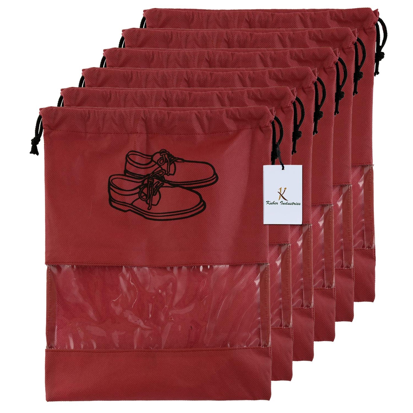 Kuber Industries Non Woven 12 Pieces Single Packing Saree Cover Set (Maroon)-KUBMART2822, standard & 6 Piece Non Woven Travel Shoe Cover, String Bag Organizer, Maroon -CTMTC039494