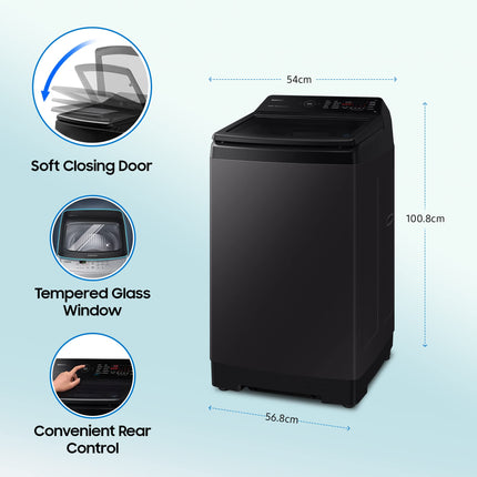 Samsung 9 kg, 5 star, Eco Bubble Technology with Super Speed, Wi-Fi, Digital Inverter Motor, Dual Storm, Fully-Automatic Top Load Washing Machine Appliance (WA90BG4546BVTL, Black Caviar) 