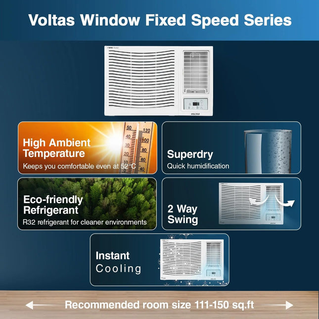 Voltas 1.5 Ton 3 Star Fixed Speed Window AC(Copper, Turbo Mode, 2024 Model,183 Vectra Prism, White) 