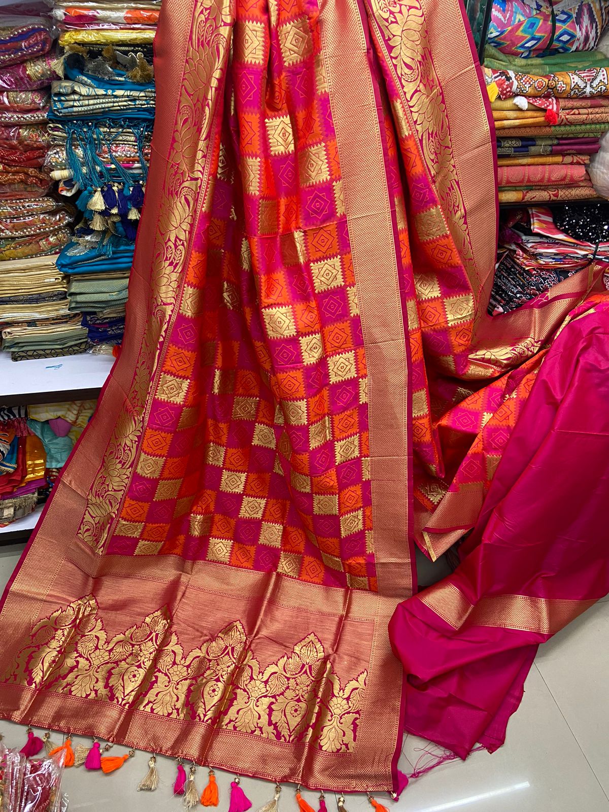 Red Silk Saree with Zari work 