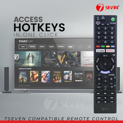 7SEVEN® Compatible with Sony Bravia TV Remote Control Suitable for Smart LCD LED UHD OLED QLED 4K Android Televison Non Voice Command with Streaming Apps - Match Key by Key with Existing Remote 