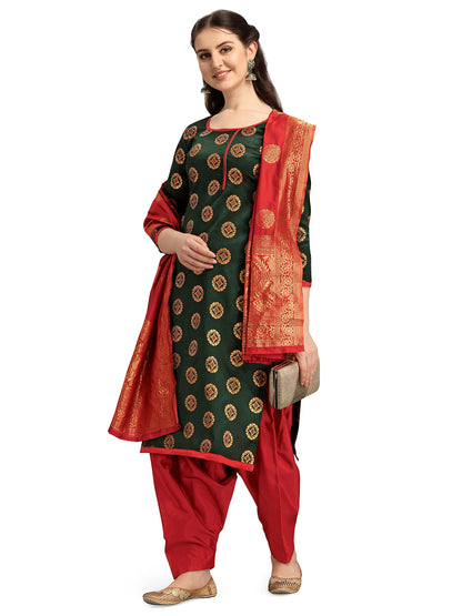 EthnicJunction Women's Banarasi Silk Unstitched Salwar Suit Dress Material Material With Banarasi Dupatta