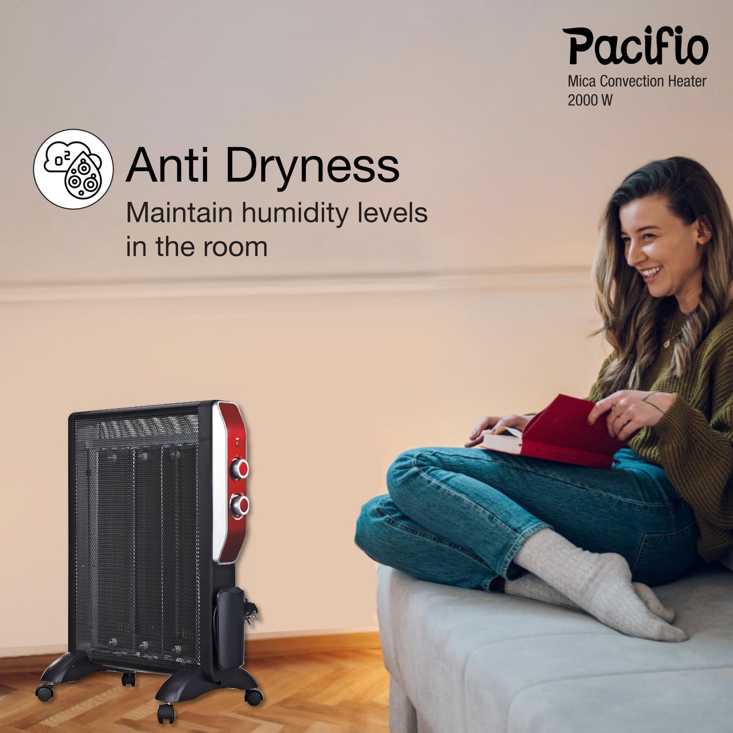 Havells Room Heater 2000Watt Pacifio Mica|Micathermic Technology for Rapid&Instant Heating|Silent Operation,Comfortable Breathing&Anti Dryness|2 Heat Setting|2 Year Warranty|Black&Rose Gold