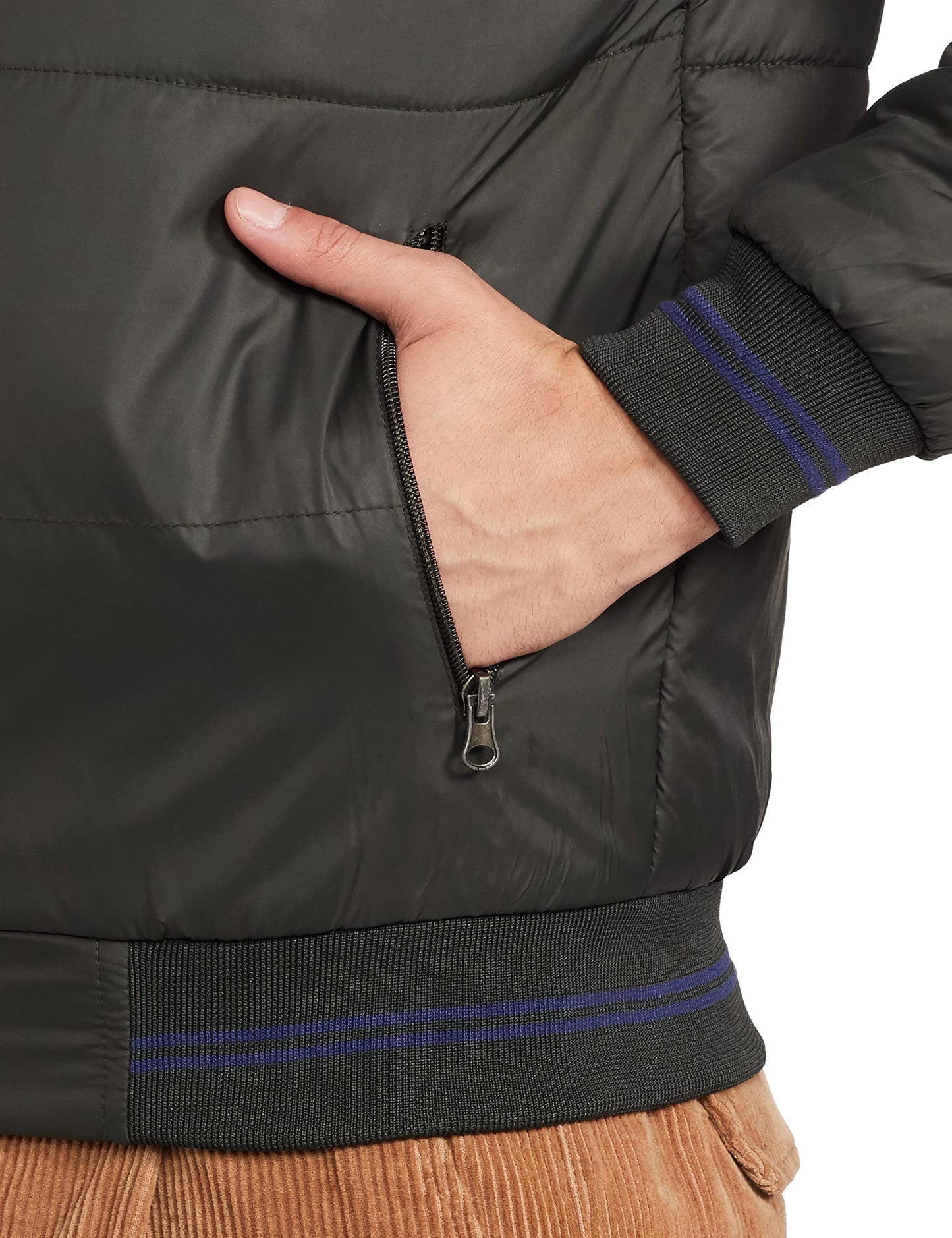 Men's Regular Fit Quilted Bomber Jacket with Detachable Hood - Winter Warm, Insulated Lining, Ribbed Cuffs, and Stylish Design