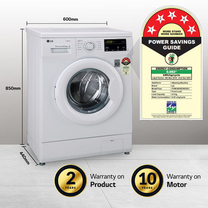 LG 6.5 Kg, 5 Star, Direct Drive Technology, Steam Wash, 6 motion DD, Smart Diagnosis, Fully Automatic Front Load Washing Machine (FHM1065SDW, Allergy Care, In-Built Heater, Touch Panel, White)