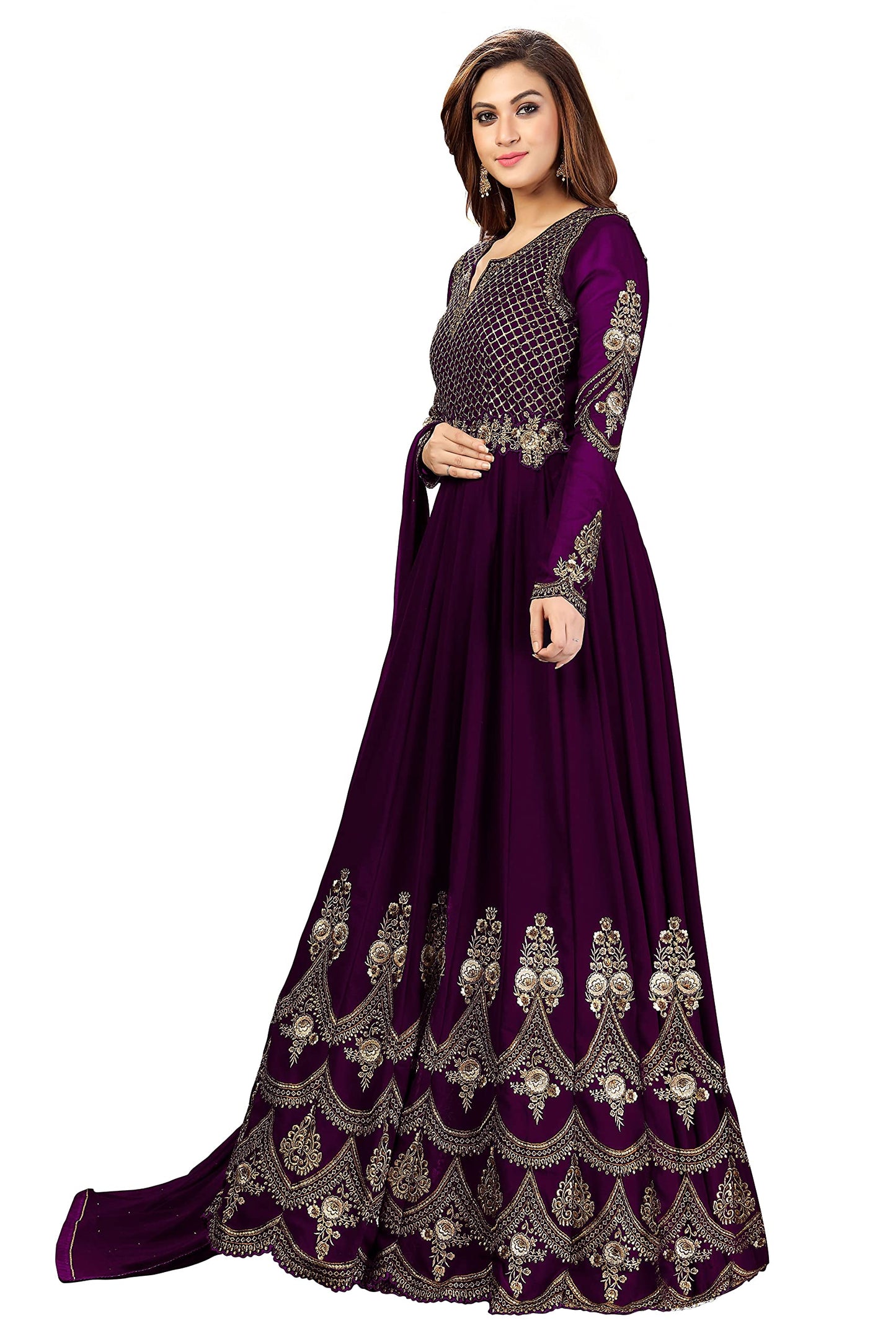 TRENDMALLS Women's Georgette Embroidery Salwar Suit Anarkali Kurta Set with Dupatta