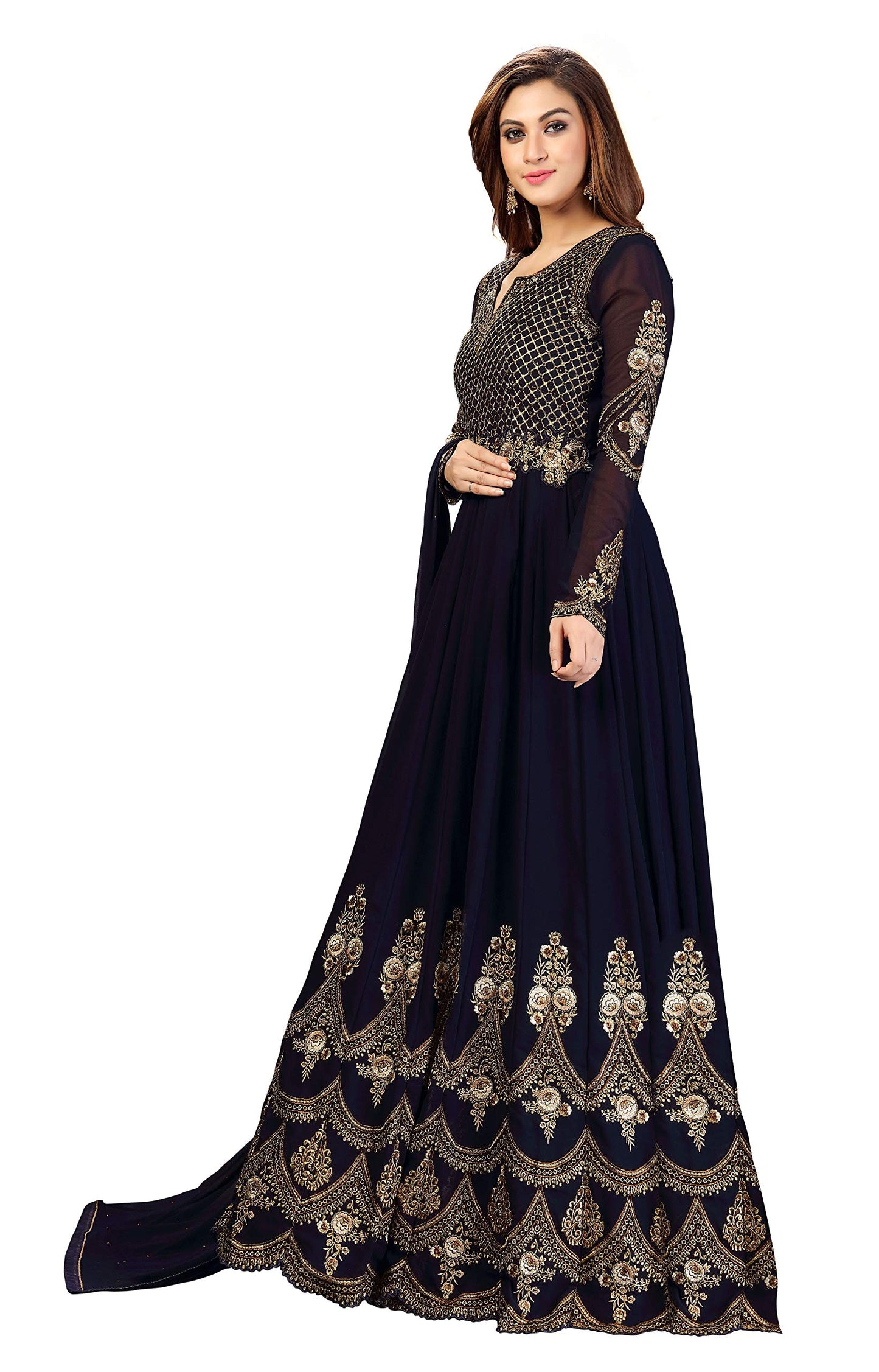 TRENDMALLS Women's Georgette Embroidery Salwar Suit Anarkali Kurta Set with Dupatta