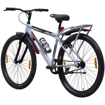 Hero Next 24T Single Speed Mountain Bicycle for Mens | Rigid Suspension | Integrated Carrier | V Brake | Quick Release Seat (Grey-Red) 