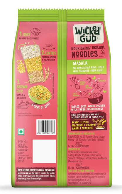 WickedGud Masala Noodles (207gm x 3) No Maida | No Oil | No MSG | High Protein | High Fibre | Cholesterol Free