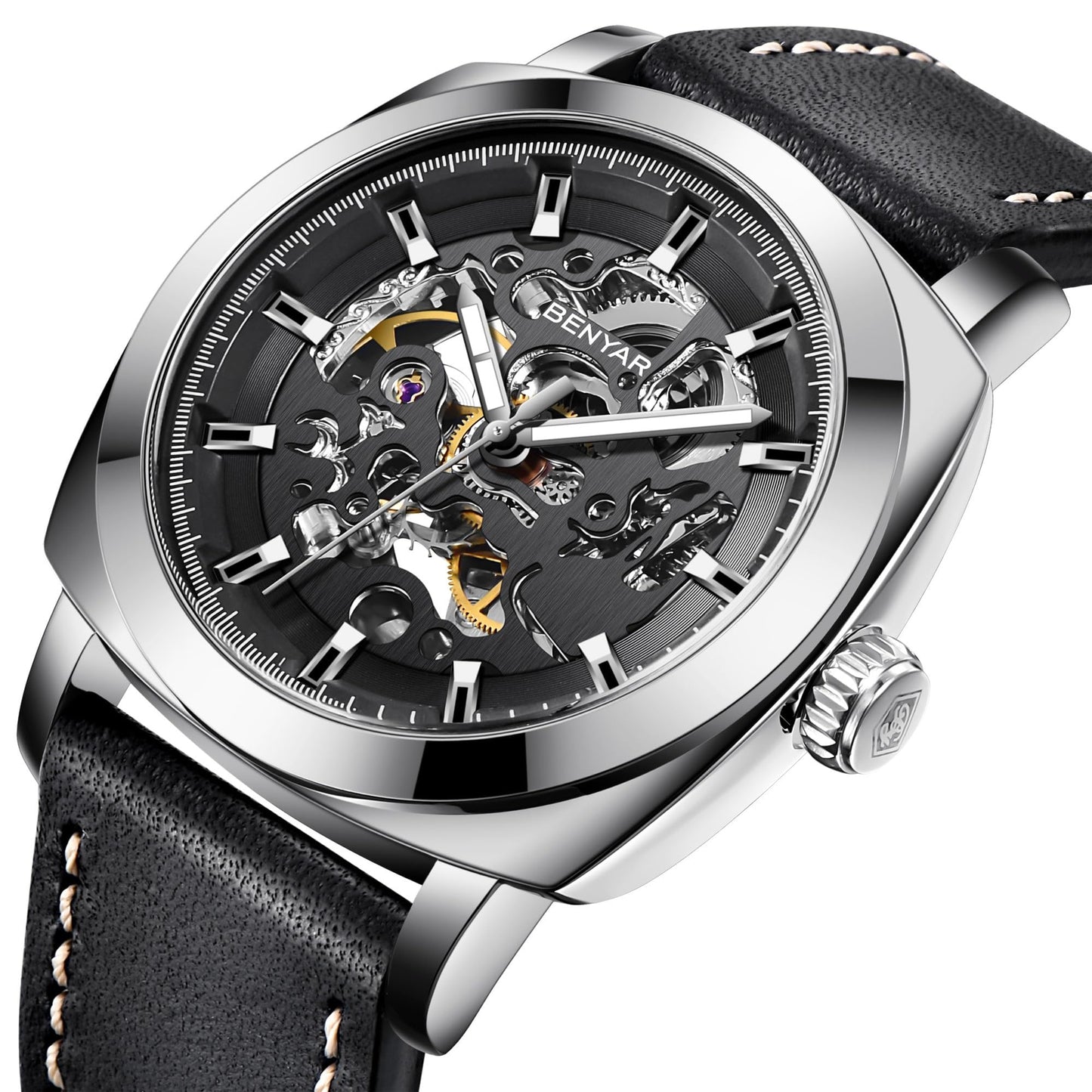 BENYAR Automatic Mechanical Skeleton Leather Strap Men's Watch