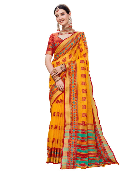 EthnicJunction Women's Kanchipuram Silk Half and Half Woven Saree With Blouse Piece