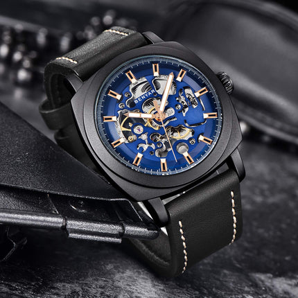 BENYAR Automatic Mechanical Skeleton Leather Strap Men's Watch