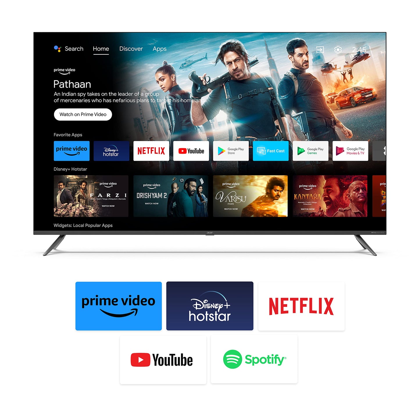 Acer 100 cm (40 inches) I Pro Series Full HD Smart LED Google TV AR40FDIGU2841AT (Black)