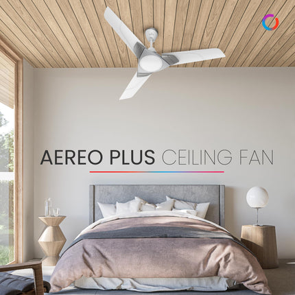 Polycab Aereo Plus Star Rated, 1200mm Ceiling Fan For Home | 100% Copper, High Speed & Air Delivery | Saves Up To 33% Electricity, Rust-Proof Aluminium Blades, 52 Watt | 3 Years Warranty【Lilac Silver】