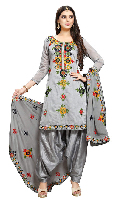 EthnicJunction Women's Chanderi Cotton Embroidered And Mirror Work Unstitched Salwar Suit Material