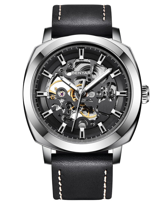 BENYAR Automatic Mechanical Skeleton Leather Strap Men's Watch