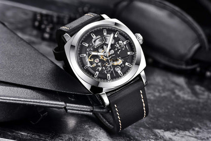 BENYAR Automatic Mechanical Skeleton Leather Strap Men's Watch