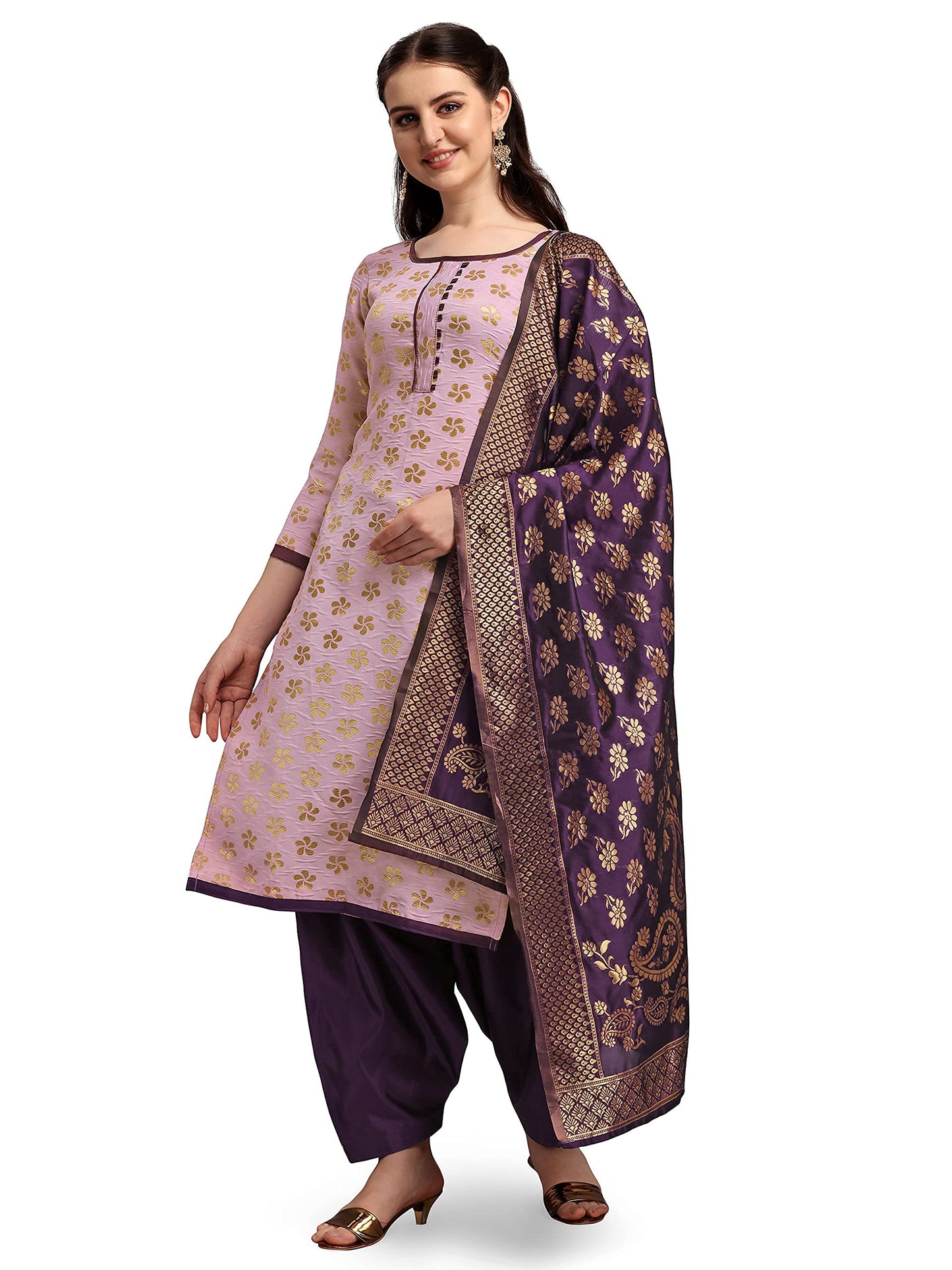 EthnicJunction Women's Banarasi Silk Blend Unstitched Salwar Suit Material