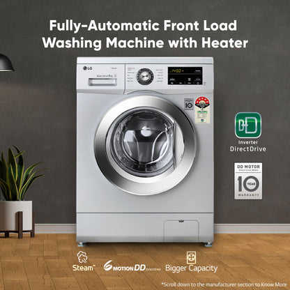 LG 6.5 Kg, 5 Star, Direct Drive Technology, Steam Wash, 6 motion DD, Smart Diagnosis, Fully Automatic Front Load Washing Machine (FHM1065SDW, Allergy Care, In-Built Heater, Touch Panel, White)