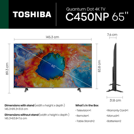 TOSHIBA 164 cm (65 inches) C450NP Series 4K Ultra HD Smart QLED TV 65C450NP (Black) 