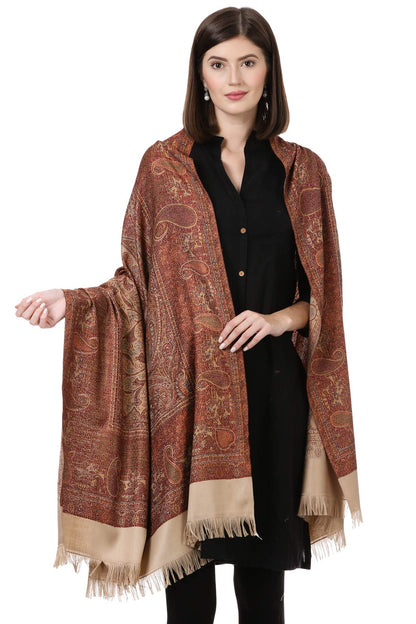 Pashtush Women's Kashmiri Woolen Shawl, Jacquard palla, Warm and soft, Faux Pashmina