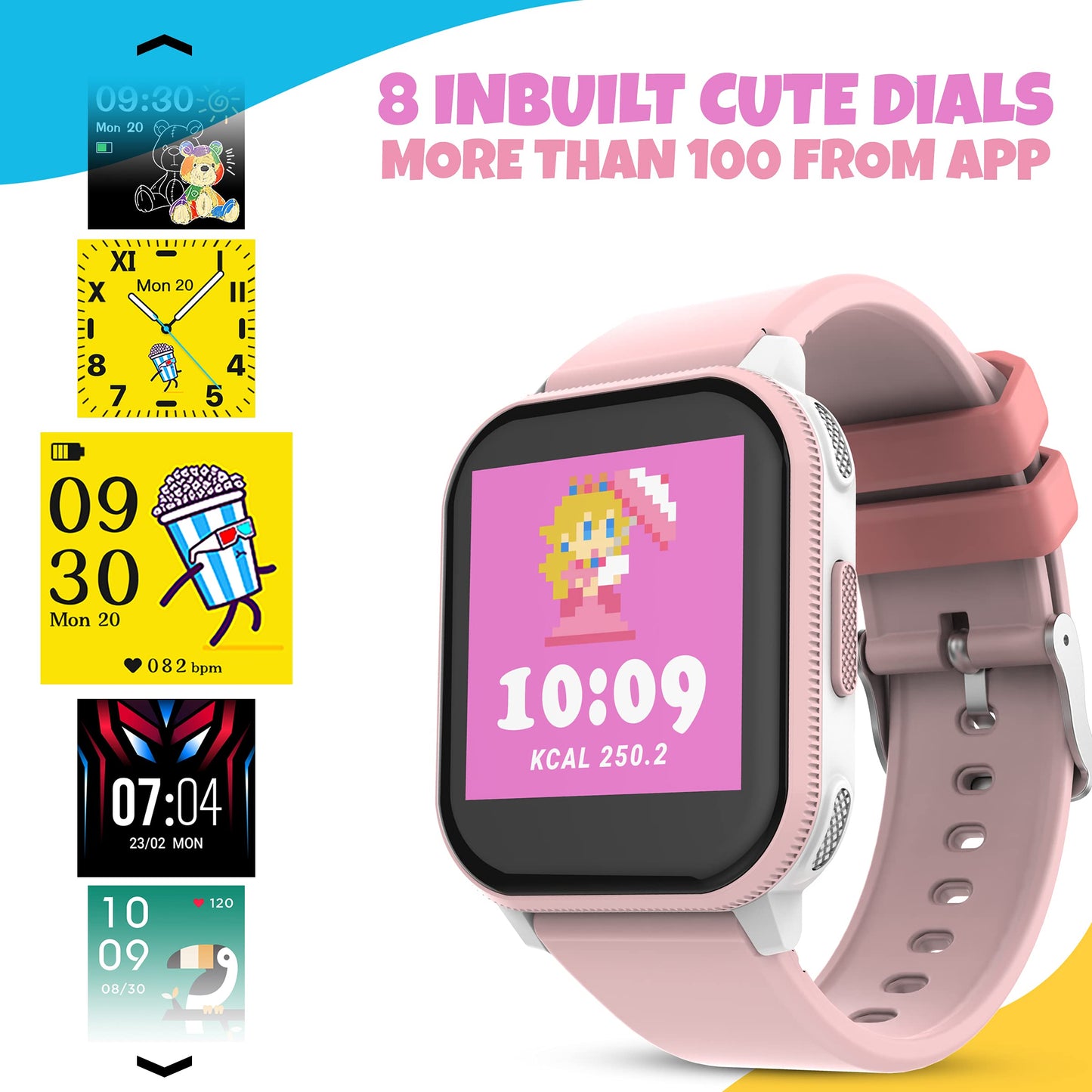 V2A PlayOn Smart Watch for Kids with 8 Games, 10 Alarms, 6 Sports Modes, 100+ Watch Faces, Child Lock – Smart Watch for Girls and Boys – IP68 Waterproof - 7 Days Battery Backup