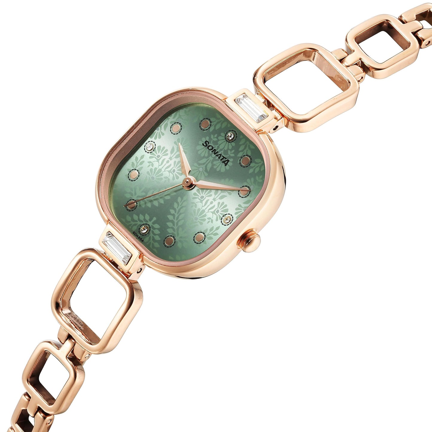 Sonata Wedding Quartz Analog Green Dial Metal Strap Watch for Women-NS8186WM02