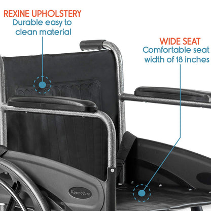 KosmoCare Dura Rexine Wheelchair | Self-Propelled & Attendant Use | Hammered Finish MS Frame | 24" Mag Wheels | Removable Footrests | Foldable Design | Comfortable Rexine Seat | Supports Up to 100 kg