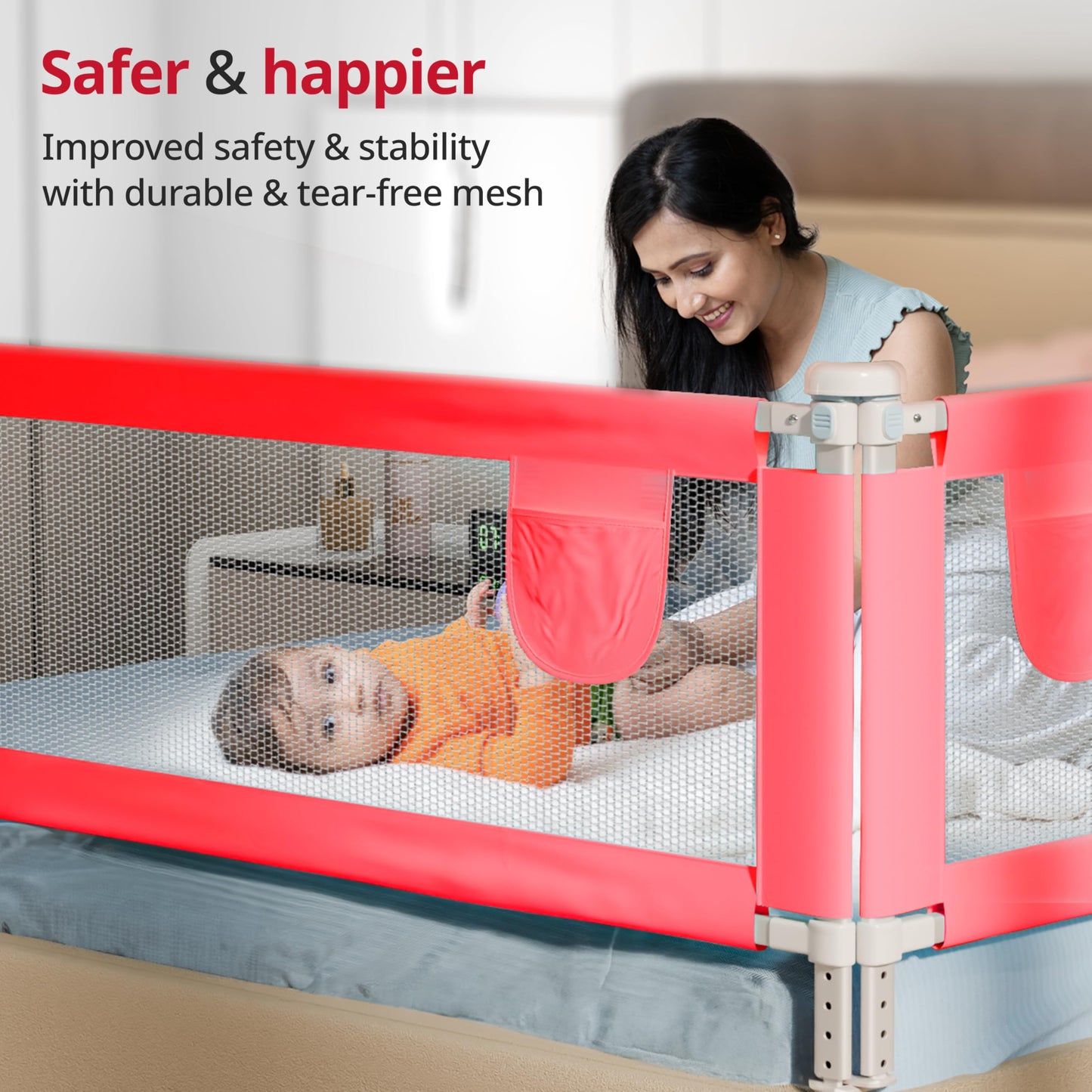 LuvLap Comfy Baby Bed Rail Guard for Baby & Toddler Safety, 180cm x 72cm, Bed rails for baby safety, Foldable & Portable, Adjustable Height, Single bed side rails for baby, Pack of 1 (Green)