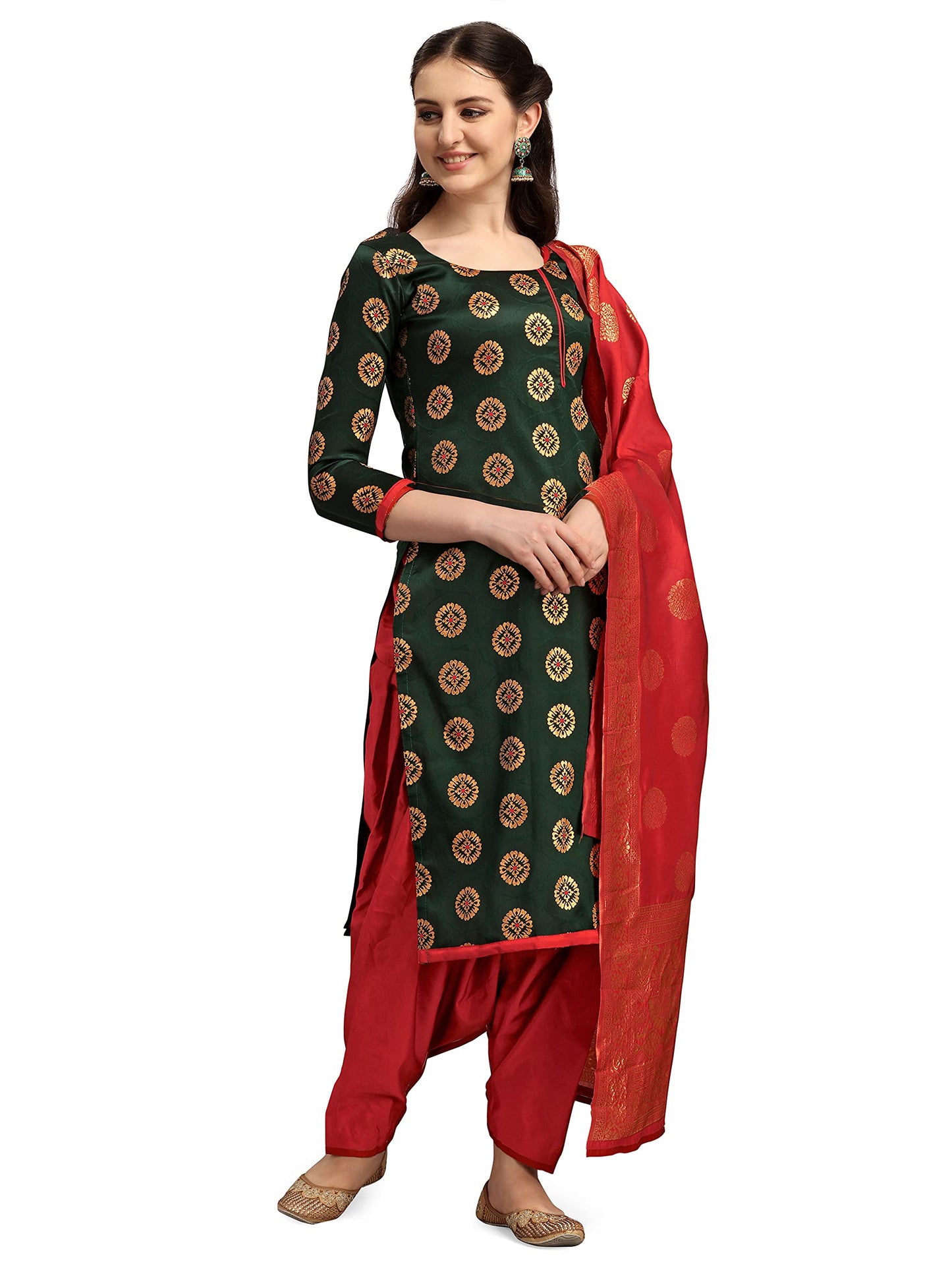 EthnicJunction Women's Banarasi Silk Unstitched Salwar Suit Dress Material Material With Banarasi Dupatta