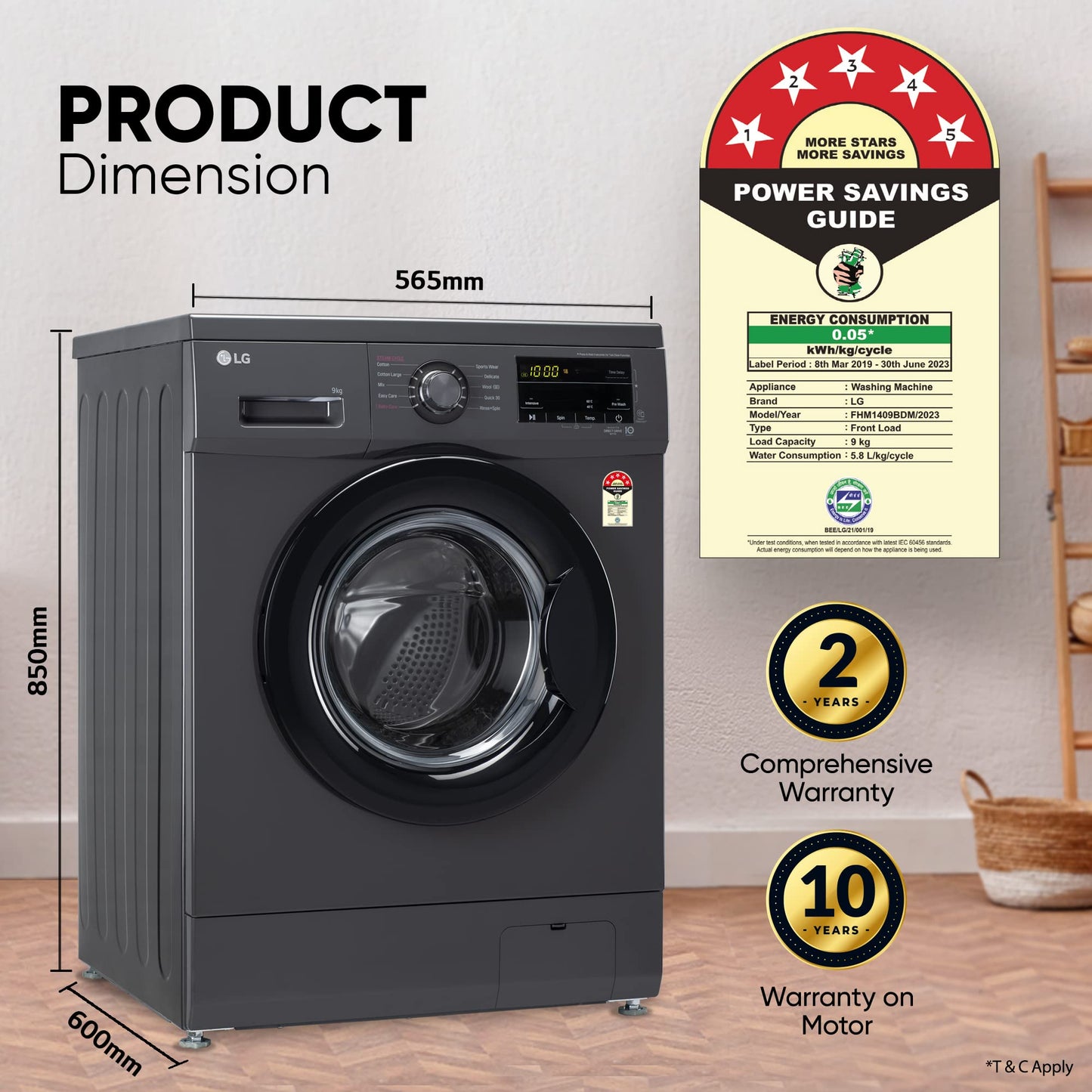 LG 7 Kg, 5 Star, Direct Drive Technology, Steam Wash, 6 Motion DD, Smart Diagnosis, Fully-Automatic Front Load Washing Machine (FHM1207SDM, Allergy Care, In-Built Heater, Touch Panel, Middle Black)