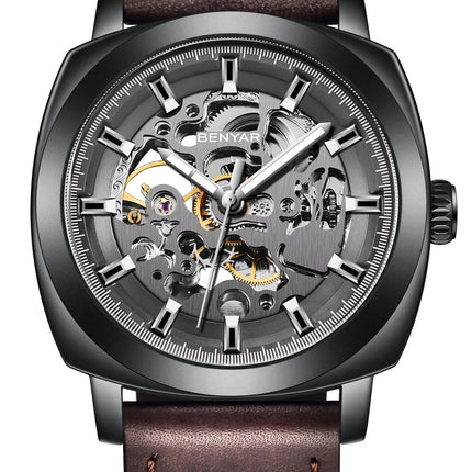 BENYAR Automatic Mechanical Skeleton Leather Strap Men's Watch