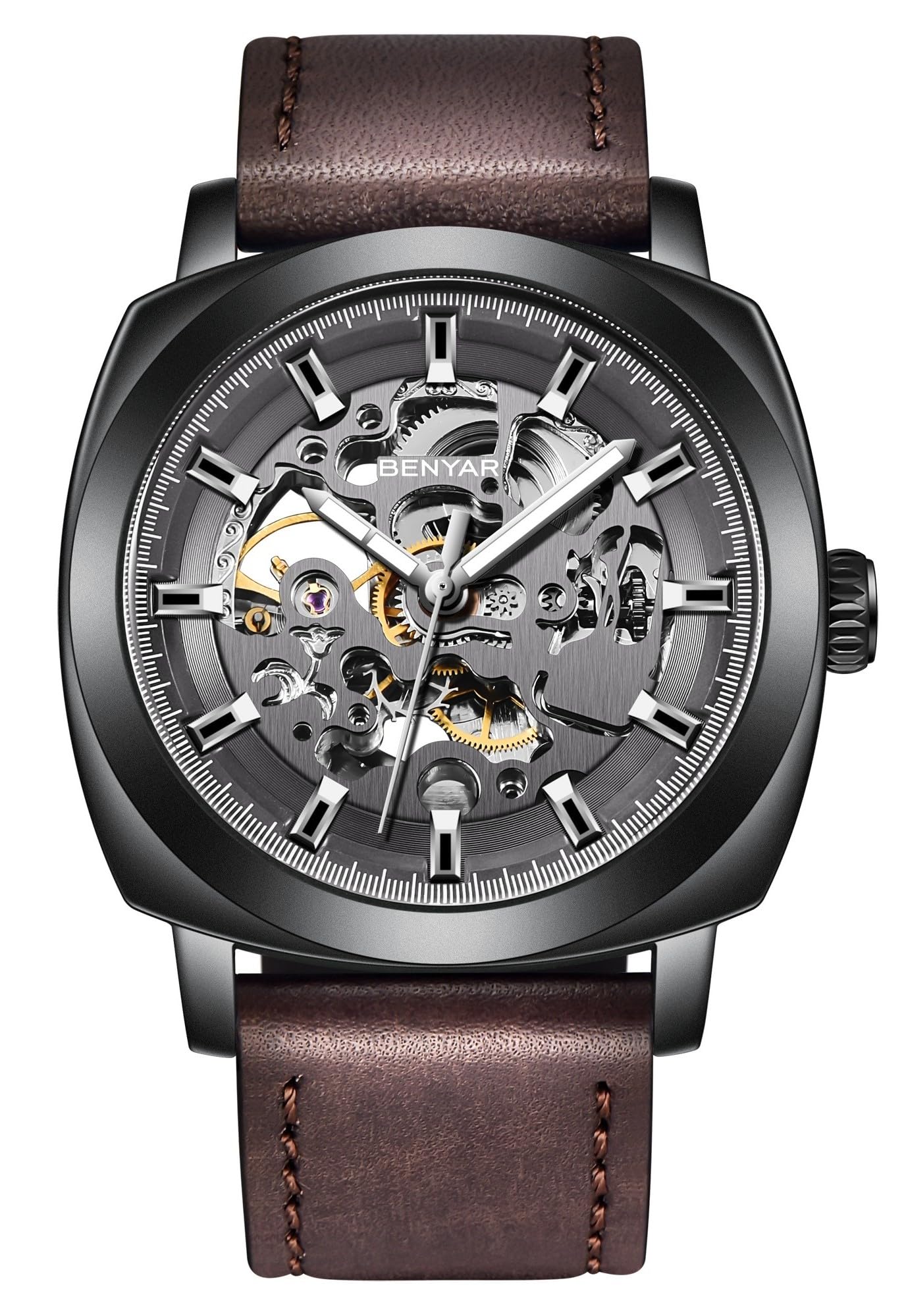 BENYAR Automatic Mechanical Skeleton Leather Strap Men's Watch