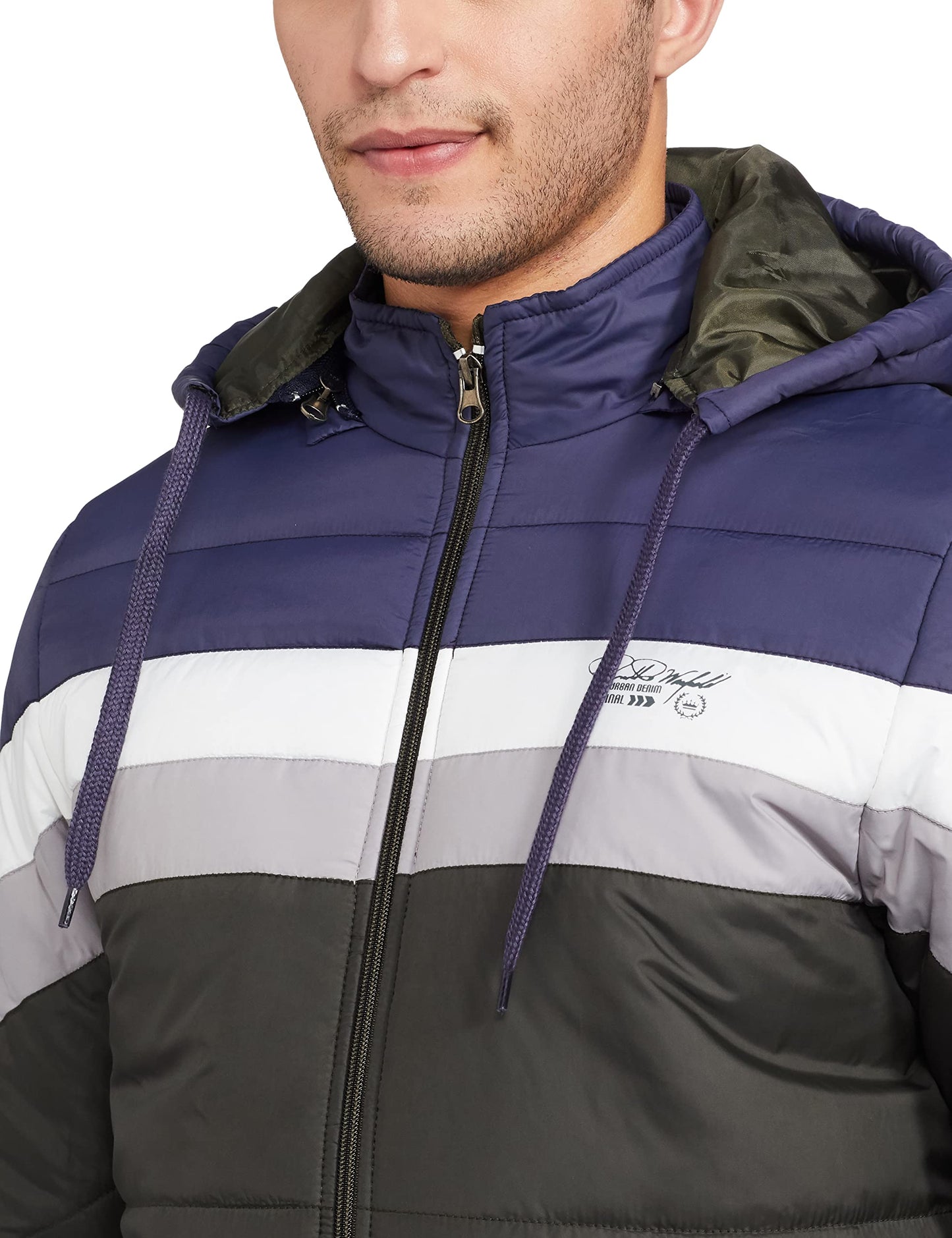 Men's Regular Fit Quilted Bomber Jacket with Detachable Hood - Winter Warm, Insulated Lining, Ribbed Cuffs, and Stylish Design