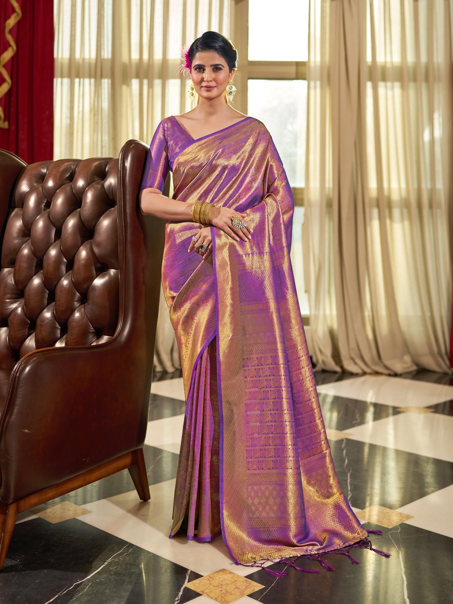 SWORNOF Womens Kanjivaram Banarasi Silk Saree Kanchipuram Patola saree