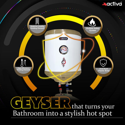 ACTIVA 2 KVA 25 L Storage Geyser ABS Top Bottom, 0.75 mm SS Tank with Temperature Meter Anti Rust Coated Body (IVORY) 