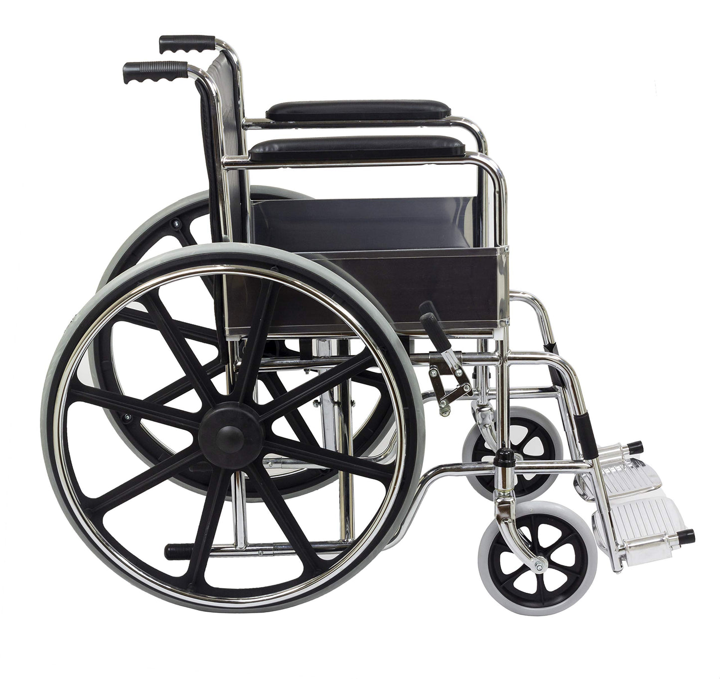 KosmoCare Dura Rexine Wheelchair | Self-Propelled & Attendant Use | Hammered Finish MS Frame | 24" Mag Wheels | Removable Footrests | Foldable Design | Comfortable Rexine Seat | Supports Up to 100 kg