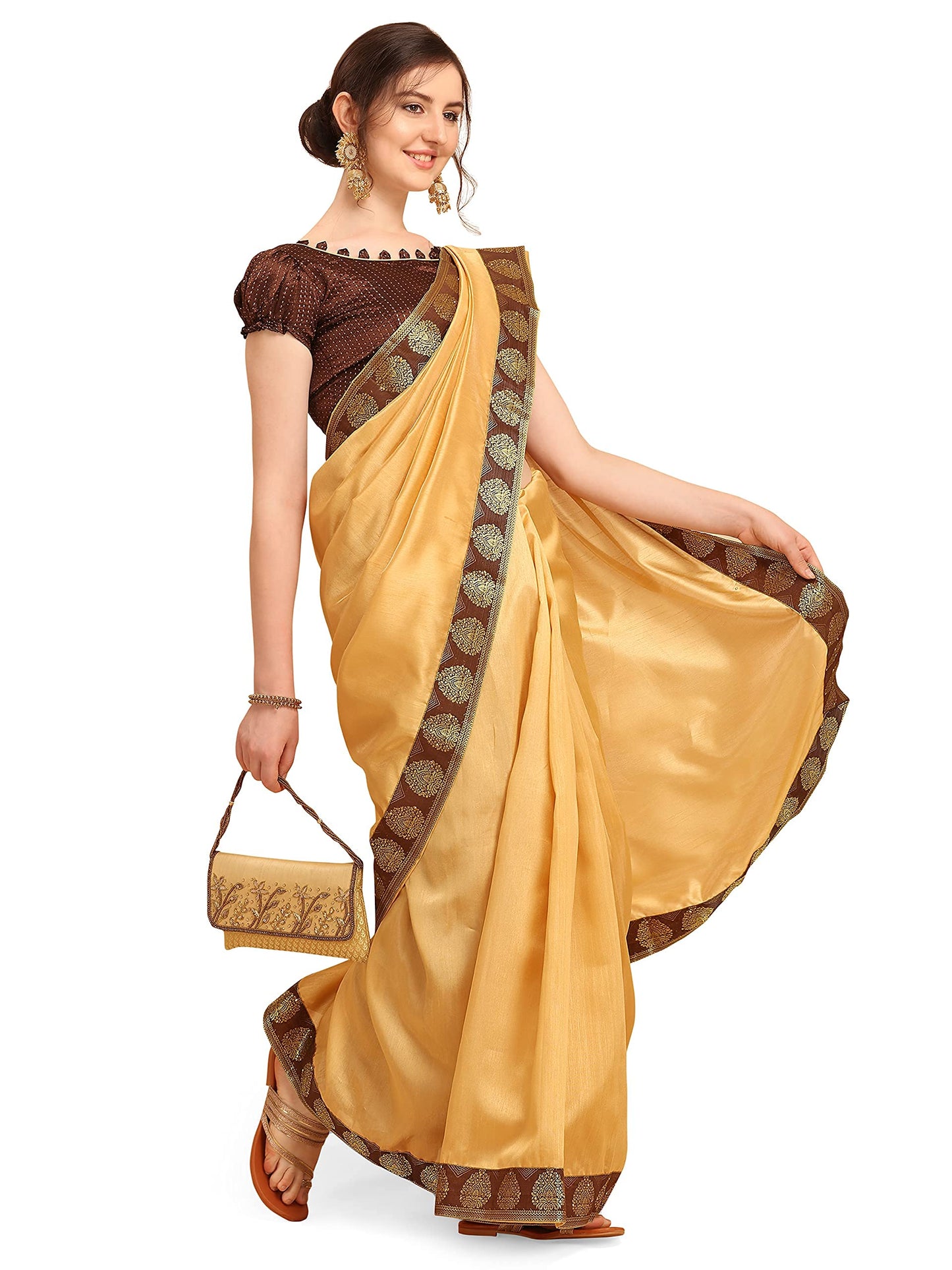 EthnicJunction Women's Silk Blend Printed Saree With Blouse Piece