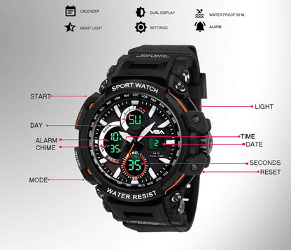 V2A Outdoor Sport Shockproof Led Analogue And Digital Waterproof Chronograph Watch For Men ( Multicolor )