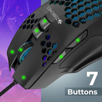 ZEBRONICS-Transformer-M with a High-Performance Gold-Plated USB Mouse: 6 Buttons, Multi-Color LED Lights,High-Resolution Sensor with max 3600 DPI, and DPI Switch(Black)