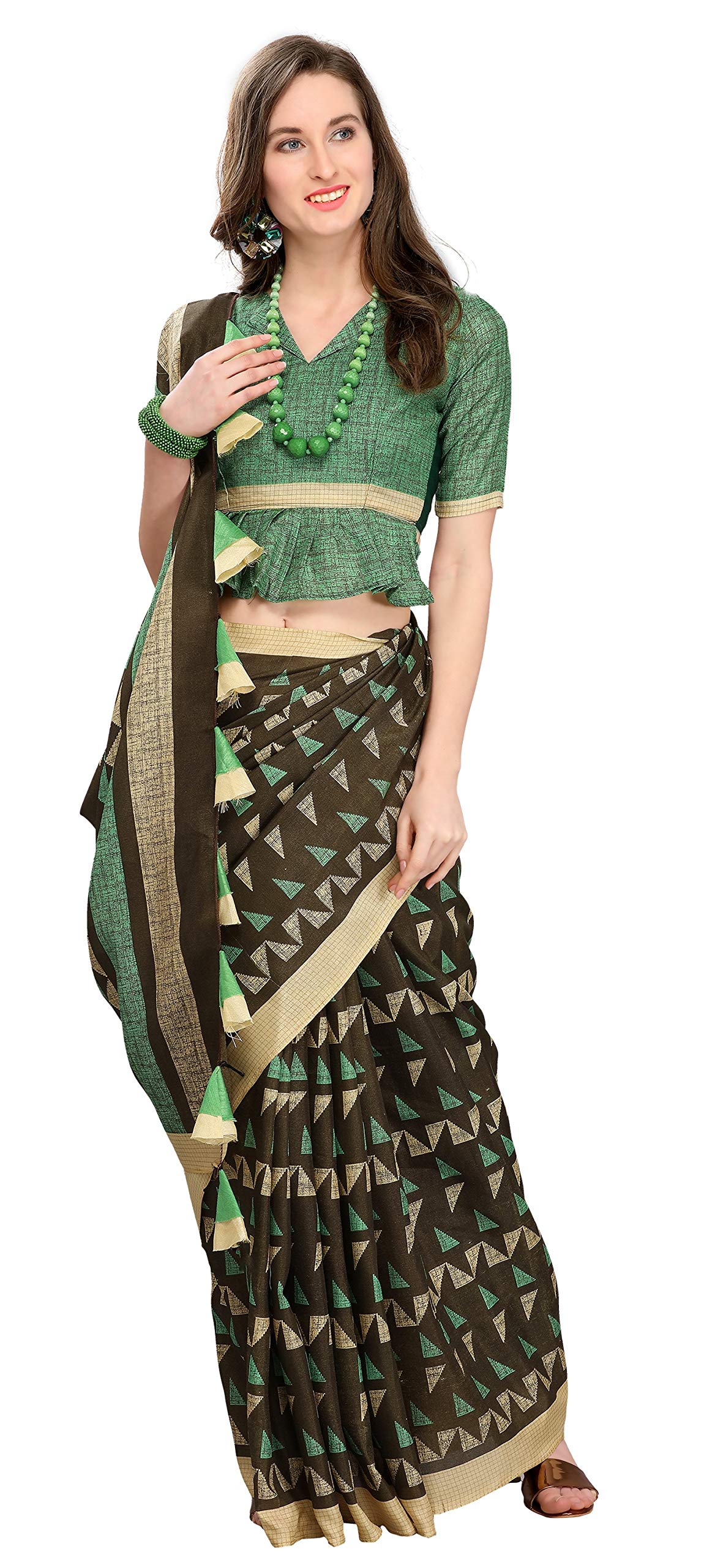 EthnicJunction Women's Silk Blend Printed Saree With Blouse Piece