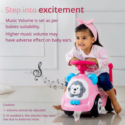 LuvLap Sunny Ride on & Car for Kids with Music & Horn Steering, Push Car for Baby with Backrest, Safety Guard, Under Seat Storage & Big Wheels, Ride on for Kids 1 to 3 Years Upto 25 Kgs (Pink)