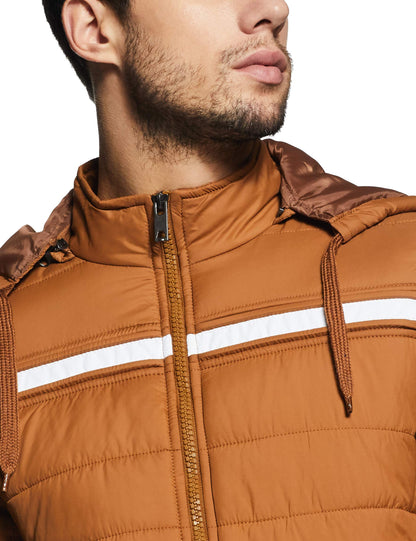 Men's Regular Fit Quilted Bomber Jacket with Detachable Hood - Winter Warm, Insulated Lining, Ribbed Cuffs, and Stylish Design