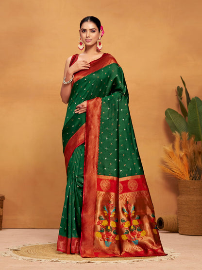 EthnicJunction Women's Silk Woven Paithani Saree With Blouse Piece