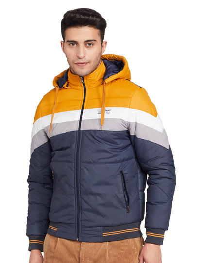 Men's Regular Fit Quilted Bomber Jacket with Detachable Hood - Winter Warm, Insulated Lining, Ribbed Cuffs, and Stylish Design