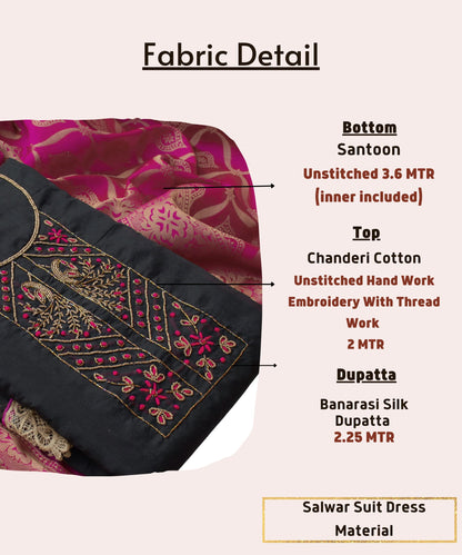 EthnicJunction Women's Chanderi Cotton Hand Embroidered Work Unstitched Salwar Suit Material With Banarasi Dupatta