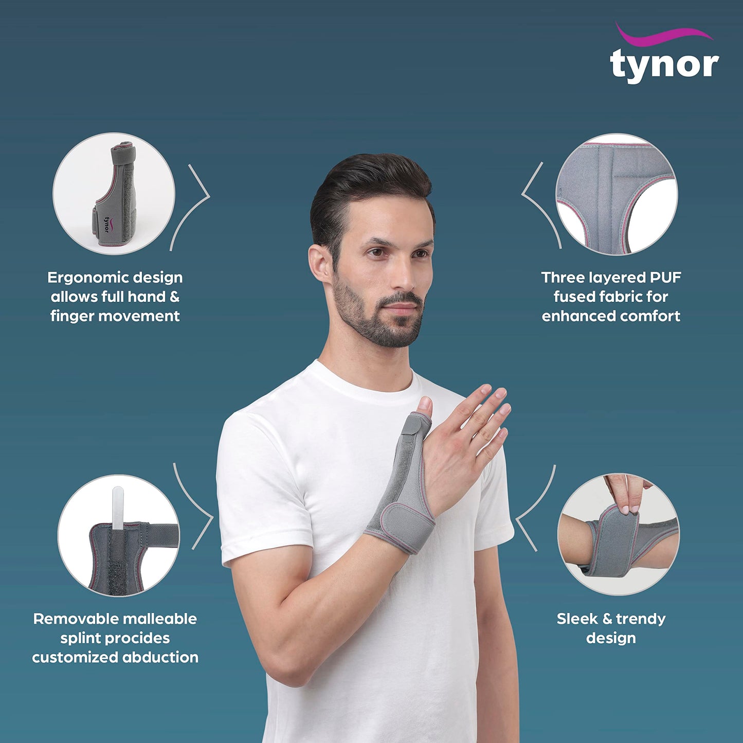 TYNOR Thumb Spica Splint, Grey, Universal Size, 1 Unit