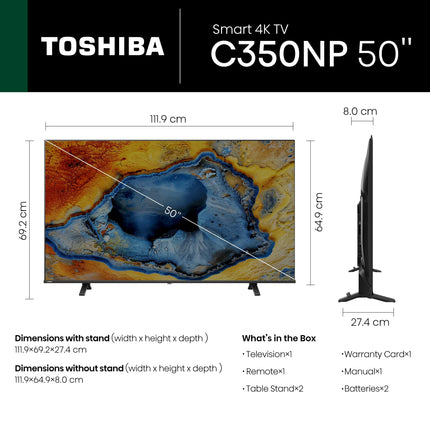 TOSHIBA 126 cm (50 inches) C350NP Series 4K Ultra HD Smart LED Google TV 50C350NP (Black) 