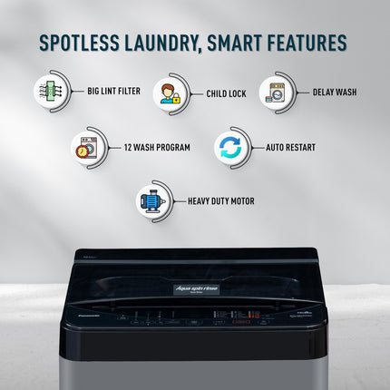 Panasonic 8 Kg Wifi Fully-Automatic Top Loading Smart Washing Machine (NA-F80CH3CRB, Charcoal Inox Grey, 2024 Model, Drynamic Spin) 